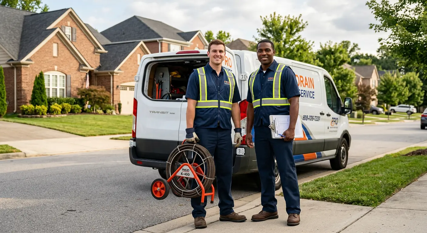 Sewer and drain service team with equipment ready for work in Mount Vernon